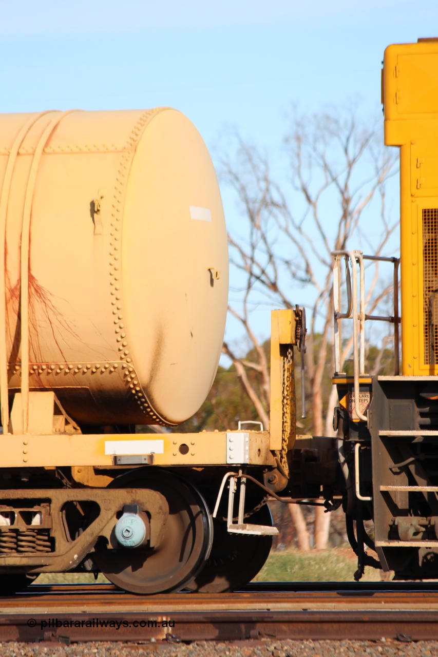 150326 IMG 4341
West Kalgoorlie, AZAY type waste oil waggon AZAY 23439, detail image, this waggon usually operates between Merredin Loco and Forrestfield, not normally seen here in the Goldfields. Peter Donaghy image.
Keywords: Peter-D-Image;AZAY-type;AZAY23439;