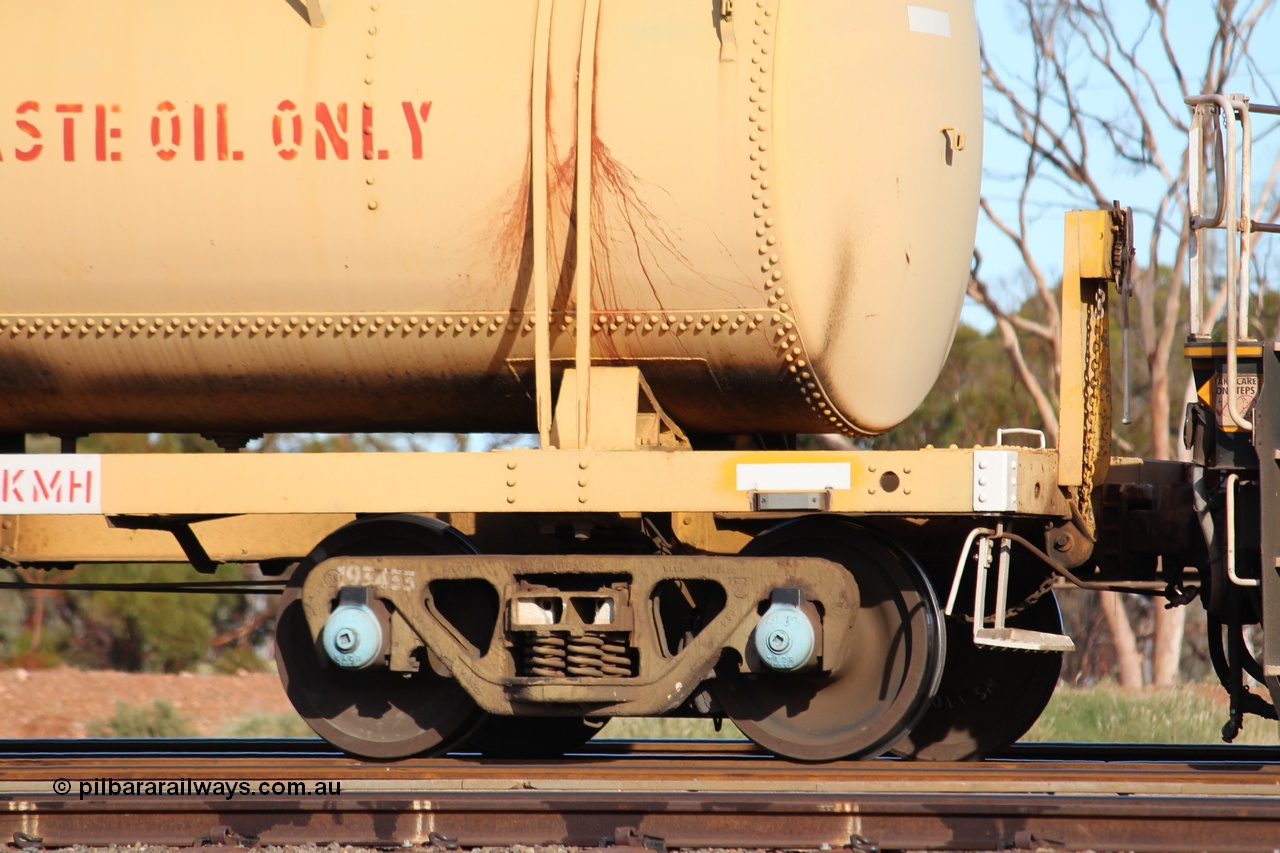 150326 IMG 4342
West Kalgoorlie, AZAY type waste oil waggon AZAY 23439, detail image, this waggon usually operates between Merredin Loco and Forrestfield, not normally seen here in the Goldfields. Peter Donaghy image.
Keywords: Peter-D-Image;AZAY-type;AZAY23439;