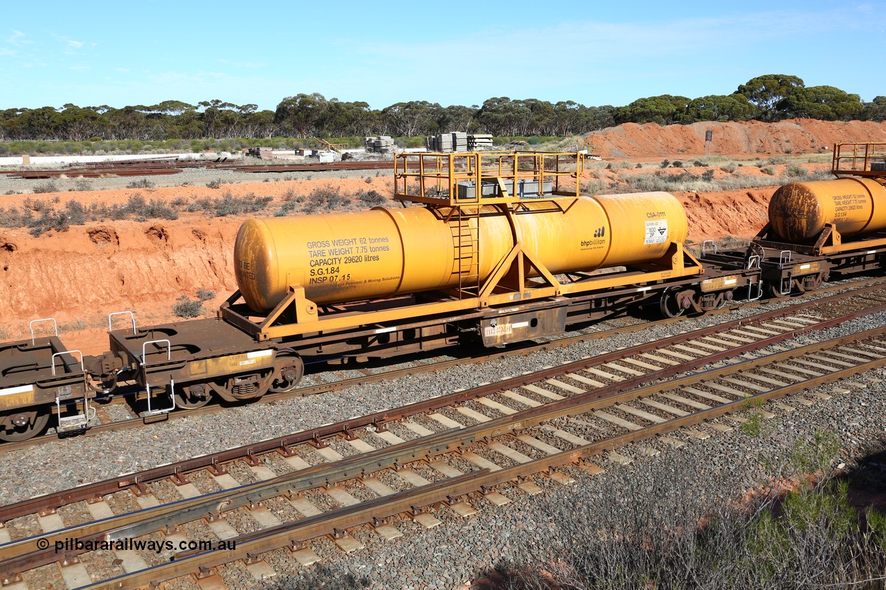 160523 3327
West Kalgoorlie, AQHY 30051 with CSA 0111, originally built by the WAGR Midland Workshops in 1964/66 as a WF type flat waggon, then in 1997, following several recodes and modifications, was one of seventy five waggons converted to the WQH to carry CSA sulphuric acid tanks between Hampton/Kalgoorlie and Perth. CSA 0111 was built by Vcare Engineering, India for Access Petrotec & Mining Solutions in 2015.
Keywords: AQHY-type;AQHY30051;WAGR-Midland-WS;WF-type;WFDY-type;WFDF-type;RFDF-type;WQH-type;