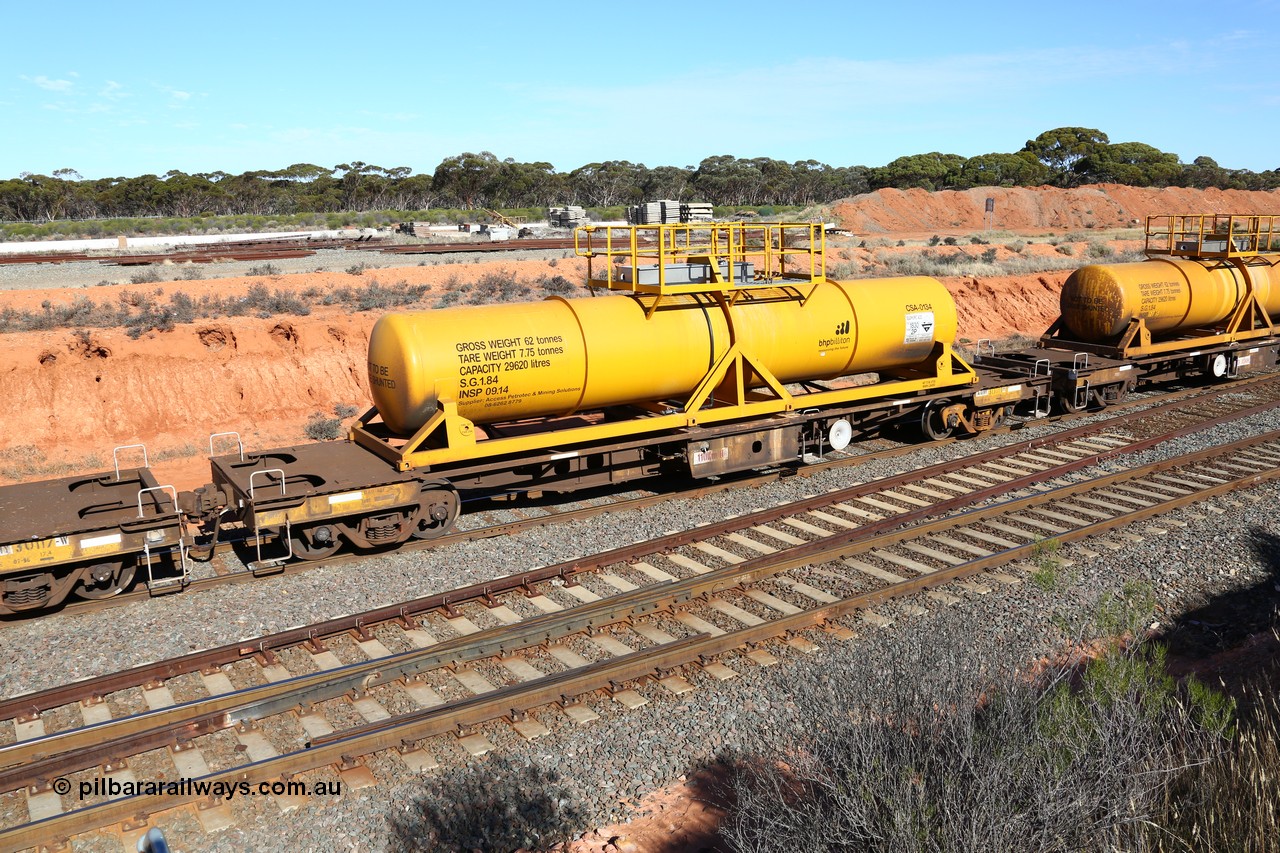 160523 3329
West Kalgoorlie, AQHY 30011 with CSA 0134, originally built by the WAGR Midland Workshops in 1964/66 as a WF type flat waggon, then in 1997, following several recodes and modifications, was one of seventy five waggons converted to the WQH to carry CSA sulphuric acid tanks between Hampton/Kalgoorlie and Perth. CSA 0134 was built by Vcare Engineering, India for Access Petrotec & Mining Solutions in 2015.
Keywords: AQHY-type;AQHY30011;WAGR-Midland-WS;WF-type;WFDY-type;WFDF-type;WQH-type;