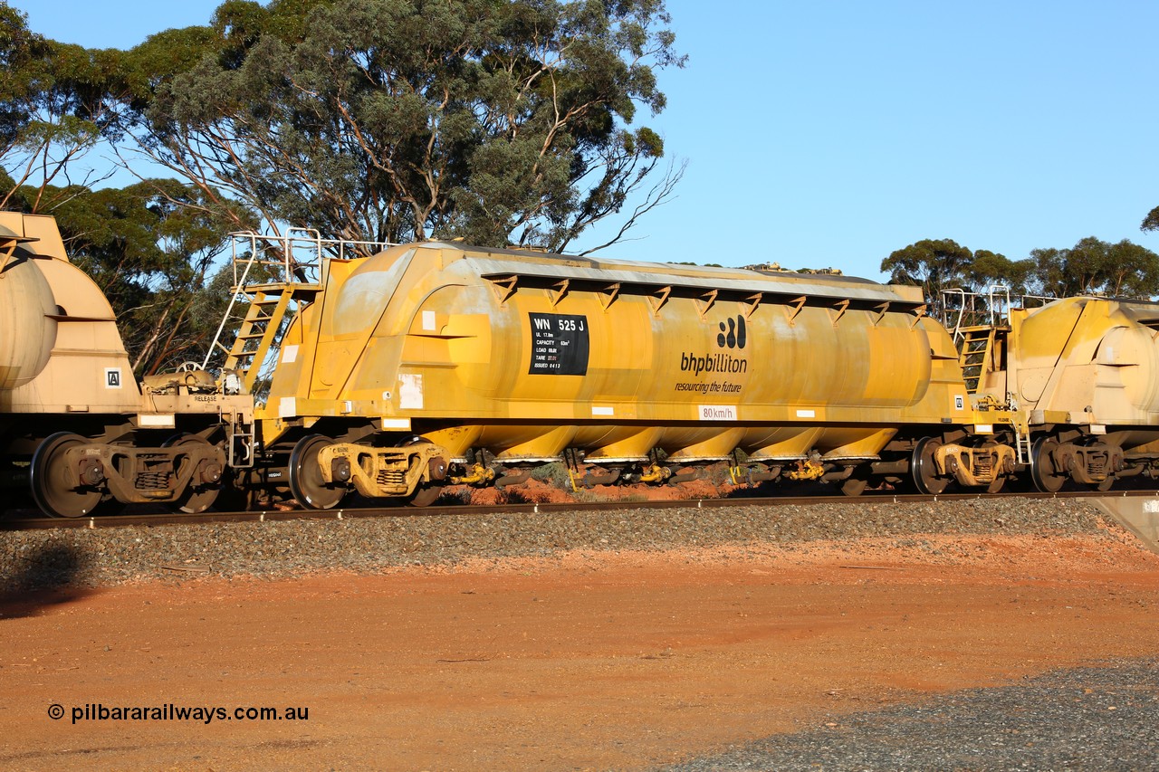 160523 3581
Binduli, nickel concentrate train 2438, WN type pneumatic discharge nickel concentrate waggon WN 525, one of thirty built by AE Goodwin NSW as WN type in 1970 for WMC.
Keywords: WN-type;WN525;AE-Goodwin;