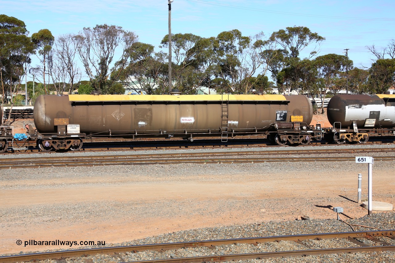 160531 9872
West Kalgoorlie, diesel fuel tanker ATKY 545, built by Tulloch Ltd NSW for ESSO Australia 1975 as a WJK type capacity of 105000 litres, sold to BP Oil in 1986, current capacity is probably 80500 litres in line with the rest of the fleet.
Keywords: ATKY-type;ATKY545;Tulloch-Ltd-NSW;WJK-type;WJKY-type;