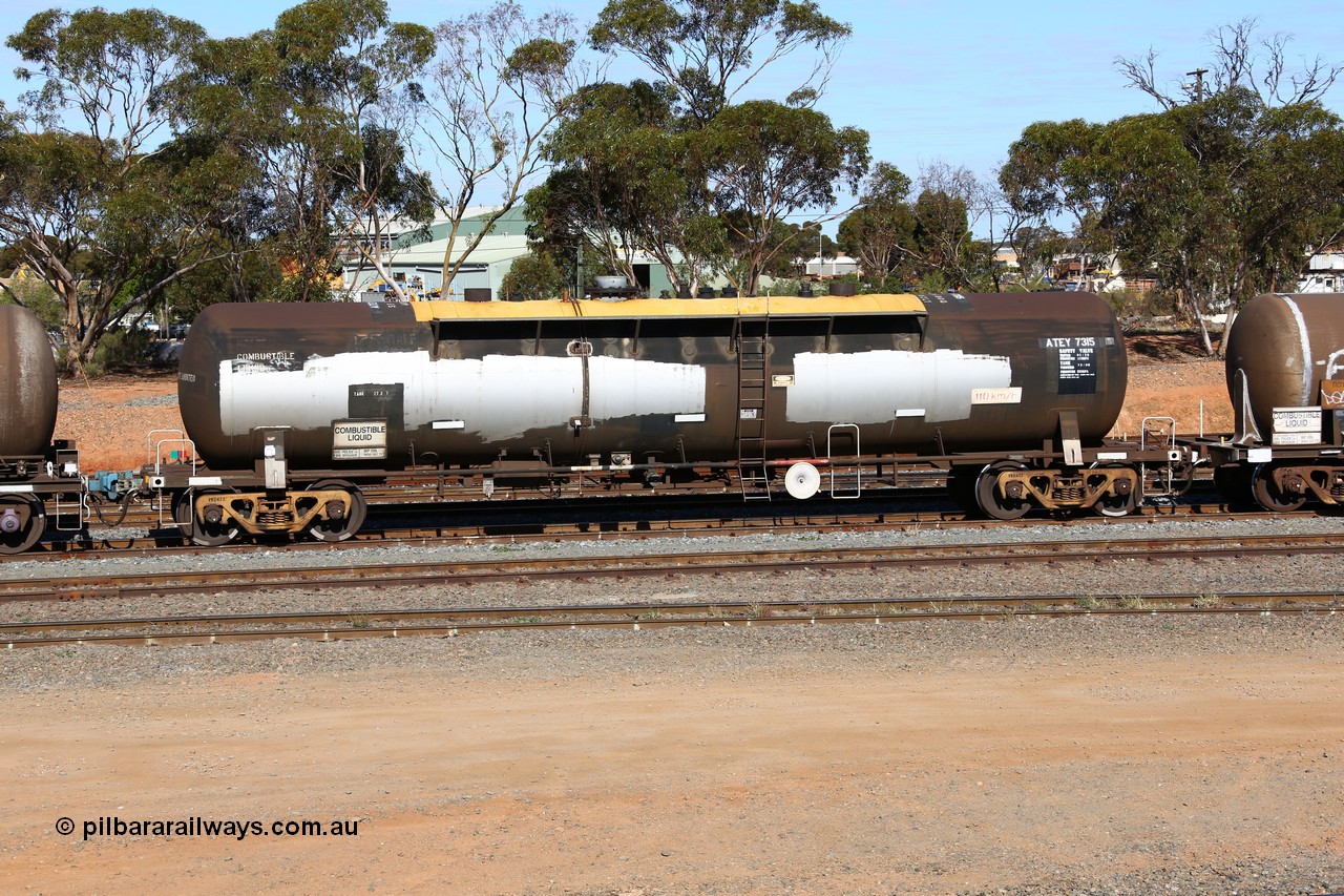 160531 9873
West Kalgoorlie, diesel fuel tank waggon ATEY 7315, BP Oil service, ex Ampol, other codes include ex NSW NTAF, WTEF and WTEY.
Keywords: ATEY-type;ATEY7315;NTAF-type;WTEF-type;WTEY-type;
