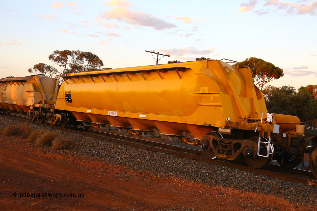 190107 0677
Kalgoorlie, WN 536, pneumatic discharge nickel concentrate waggon, one of a further ten built by WAGR Midland Workshops as WN type in 1975 for WMC, looking fresh from a repaint.
Keywords: WN-type;WN536;WAGR-Midland-WS;