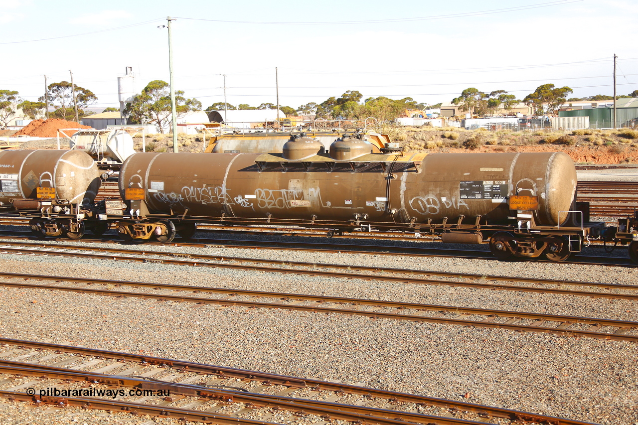190108 1300
West Kalgoorlie, ATDY type fuel tanker ATDY 502, originally built by Tulloch Ltd NSW 1969 for Mobil as WJD type, to BP in 1985, 92.87 kL capacity. Gemco refurbished 8-15, safe fill 77,000 litres.
Keywords: ATDY-type;ATDY502;Tulloch-Ltd-NSW;WJD-type;