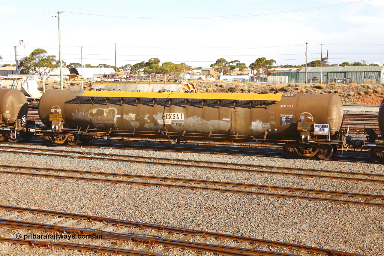 190108 1308
West Kalgoorlie, ATKY 541 fuel tank waggon originally built for H C Sleigh (Golden Fleece) in 1975 by Tulloch Ltd NSW as WJK type. Capacity now of 73,000 litres in service with Caltex.
Keywords: ATKY-type;ATKY541;Tulloch-Ltd-NSW;WJK-type;
