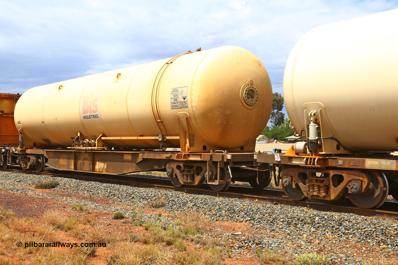 190109 1361
Kalgoorlie, AZKY type anhydrous ammonia tank waggon AZKY 32236, one of twelve built by Goninan WA in 1998 as WQK type for Murrin Murrin traffic, fitted with Bis Industries anhydrous ammonia tank A11S.
Keywords: AZKY-type;AZKY32236;Goninan-WA;WQK-type;