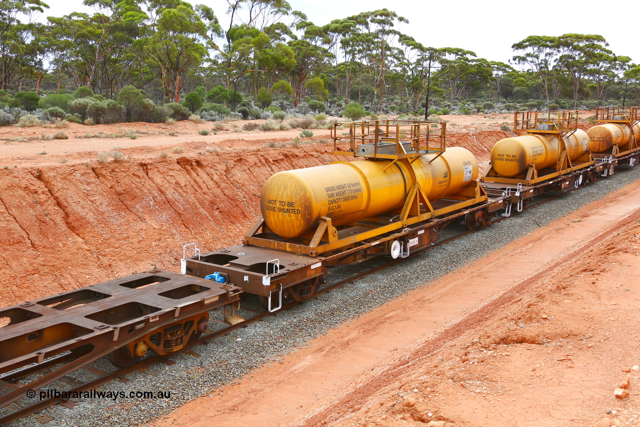 190109 1407
Binduli, AQHY 30074 with CSA 0113, originally built by the WAGR Midland Workshops in 1964/66 as a WF type flat waggon, then in 1997, following several recodes and modifications, was one of seventy five waggons converted to the WQH type to carry CSA sulphuric acid tanks between Hampton/Kalgoorlie and Perth/Kwinana. CSA 0113 was built by Vcare Engineering, India for Access Petrotec & Mining Solutions.
Keywords: AQHY-type;AQHY30074;WAGR-Midland-WS;WF-type;WFDY-type;WFDF-type;RFDF-type;WQH-type;