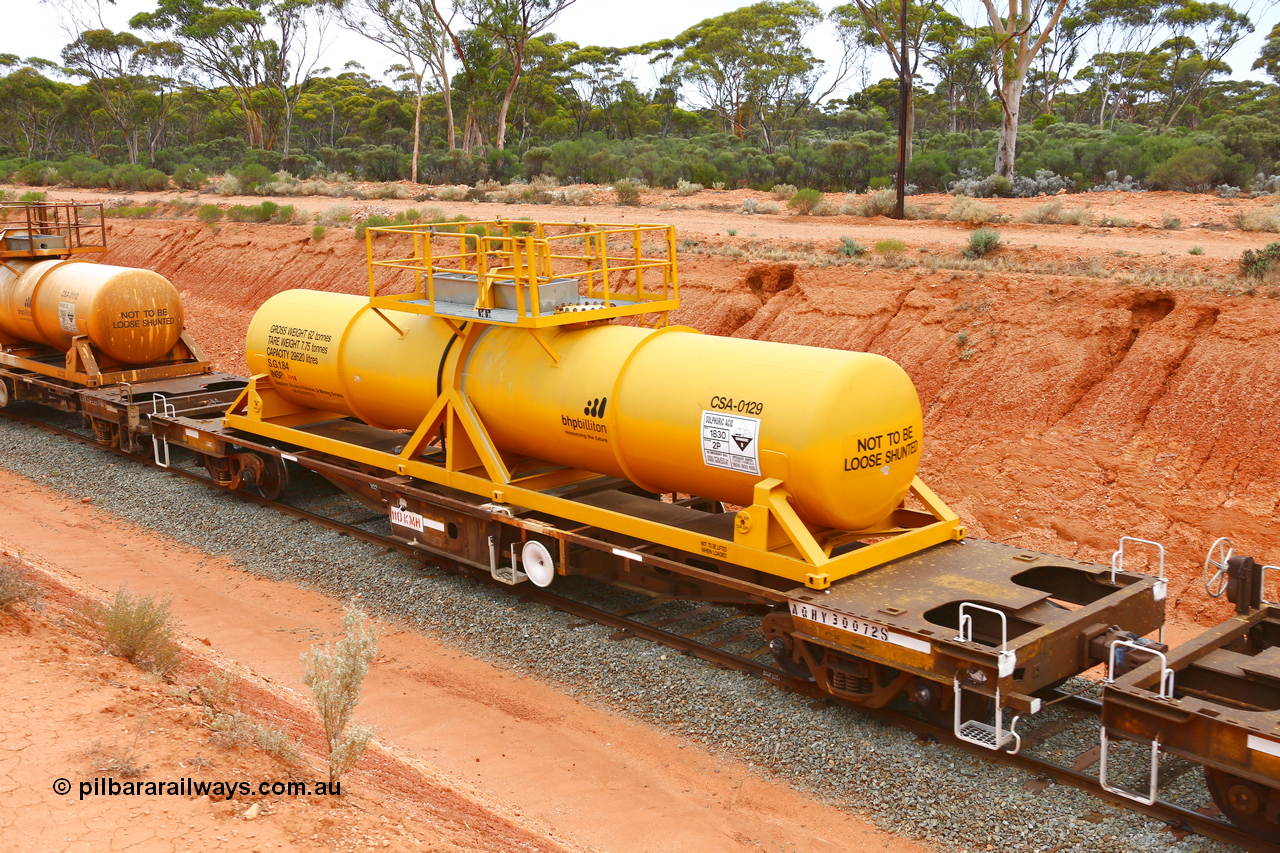 190109 1427
Binduli, AQHY 30072 with CSA 0129, originally built by the WAGR Midland Workshops in 1964/66 as a WF type flat waggon, then in 1997, following several recodes and modifications, was one of seventy five waggons converted to the WQH type to carry CSA sulphuric acid tanks between Hampton/Kalgoorlie and Perth/Kwinana. CSA 0129 was built by Vcare Engineering, India for Access Petrotec & Mining Solutions.
Keywords: AQHY-type;AQHY30072;WAGR-Midland-WS;WF-type;WFDY-type;WFDF-type;RFDF-type;WQH-type;