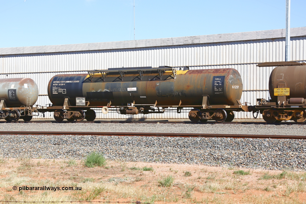 190109 1448
West Kalgoorlie, NTAY type tank waggon NTAY 6129, built by Industrial Engineering Qld in 1976 as an SCA type SCA 280 for Shell. Recoded to NTAF 280, then 6129, capacity of 61,300 litres. Under Viva Energy ownership.
Keywords: NTAY-type;NTAY6129;Indeng-Qld;SCA-type;SCA280;NTAF-type;