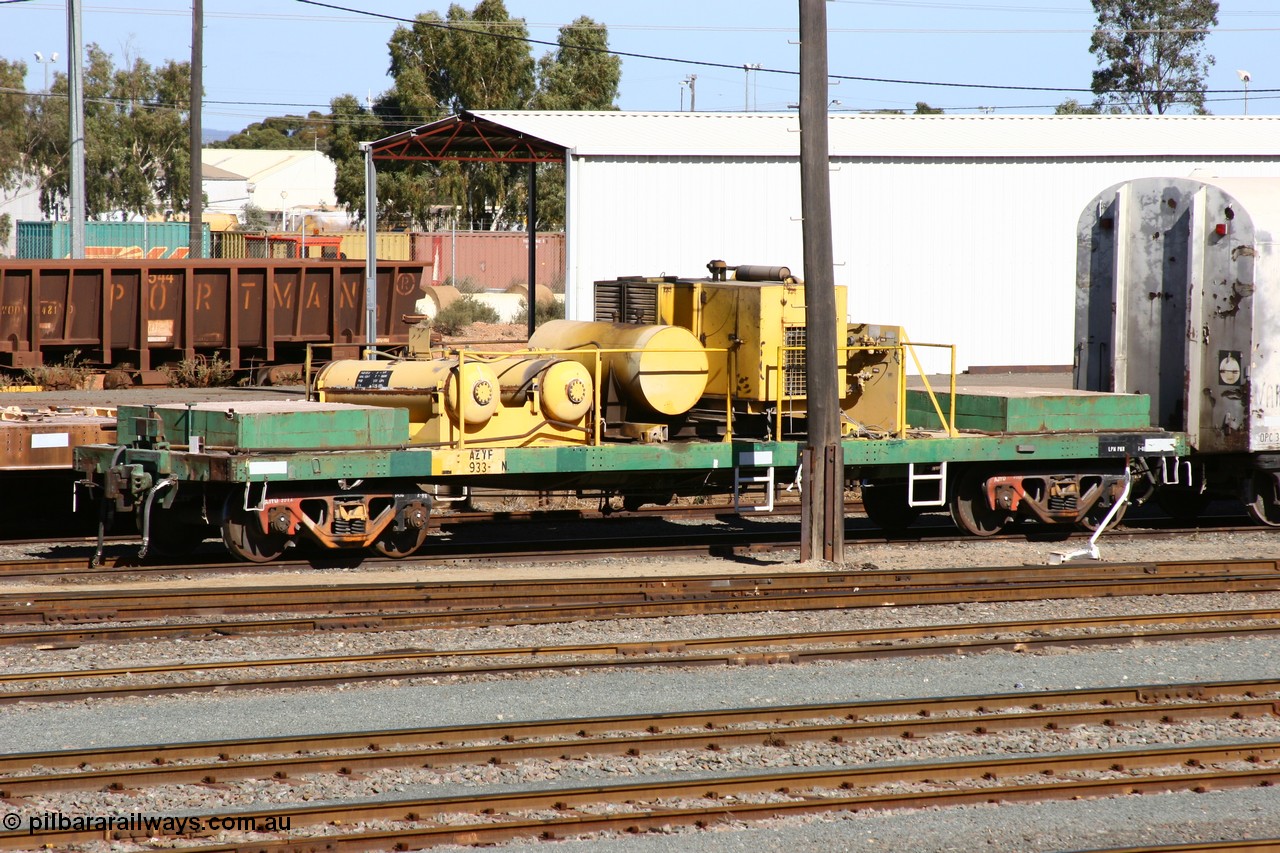 060528 4440
West Kalgoorlie, AZYF 933 is a CCE compressor waggon, originally built by Metropolitan Cammell Britain as GB class in 1952-55 for Commonwealth Railways, converted to RGB type waggon, then re-coded to AOEF, then AOEY then finally AZYF.
Keywords: AZYF-type;AZYF933;Metropolitan-Cammell-Britain;GB-type;RGB-type;AOEF-type;AOEY-type;