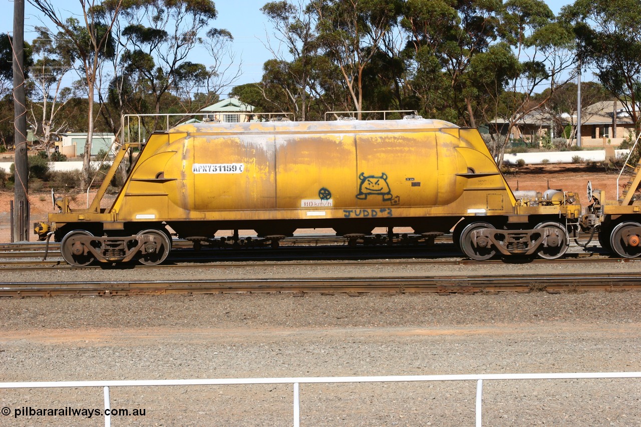 060528 4526
West Kalgoorlie, APNY 31159, one of twelve built by WAGR Midland Workshops in 1974 as WNA type pneumatic discharge nickel concentrate waggon, WAGR built and owned copies of the AE Goodwin built WN waggons for WMC. 
Keywords: APNY-type;APNY31159;WAGR-Midland-WS;WNA-type;