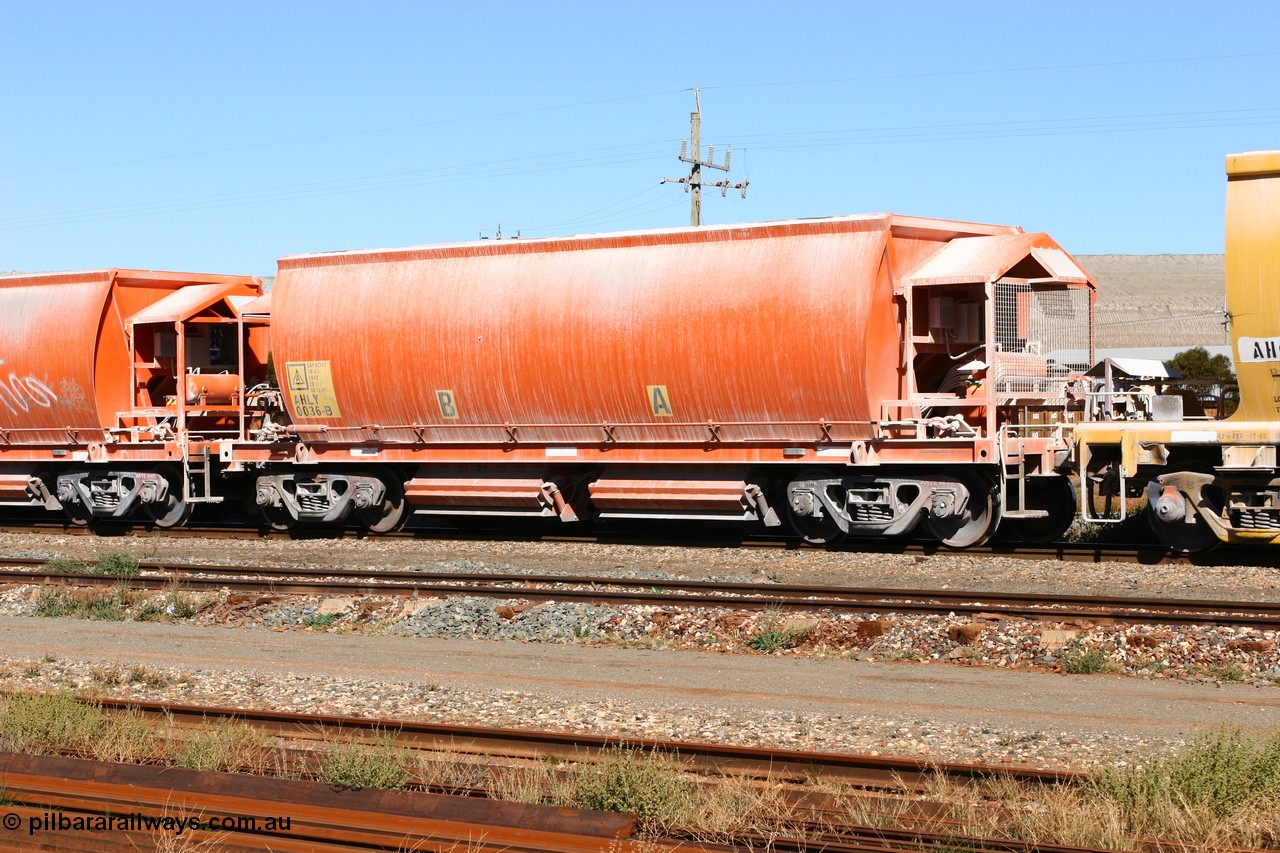 060530 4918
Parkeston, AHLY 0036 one of sixty five AHBY class ballast hoppers built by EDI Rail at their Port Augusta Workshops for ARG in 2001-02 for the Darwin line construction, now in limestone quarry products service.
Keywords: AHLY-type;AHLY0036;EDI-Rail-Port-Augusta-WS;AHBY-type;