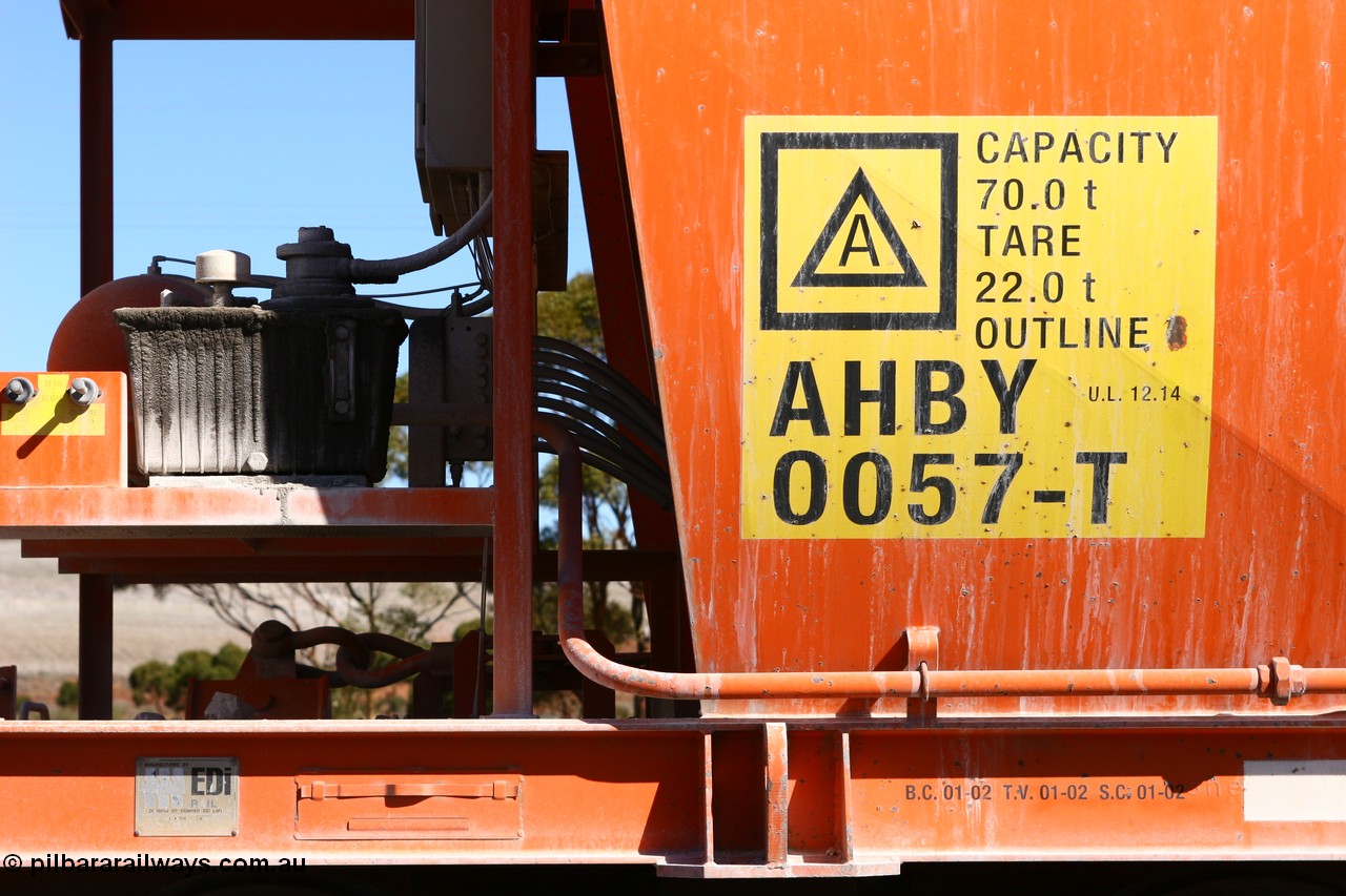 060530 4935
Parkeston, AHBY 0057 one of sixty five AHBY class ballast hoppers built by EDI Rail at their Port Augusta Workshops for ARG in 2001-02 for the Darwin line, also the FMG construction in 2008, here in limestone quarry products service.
Keywords: AHBY-type;AHBY0057;EDI-Rail-Port-Augusta-WS;