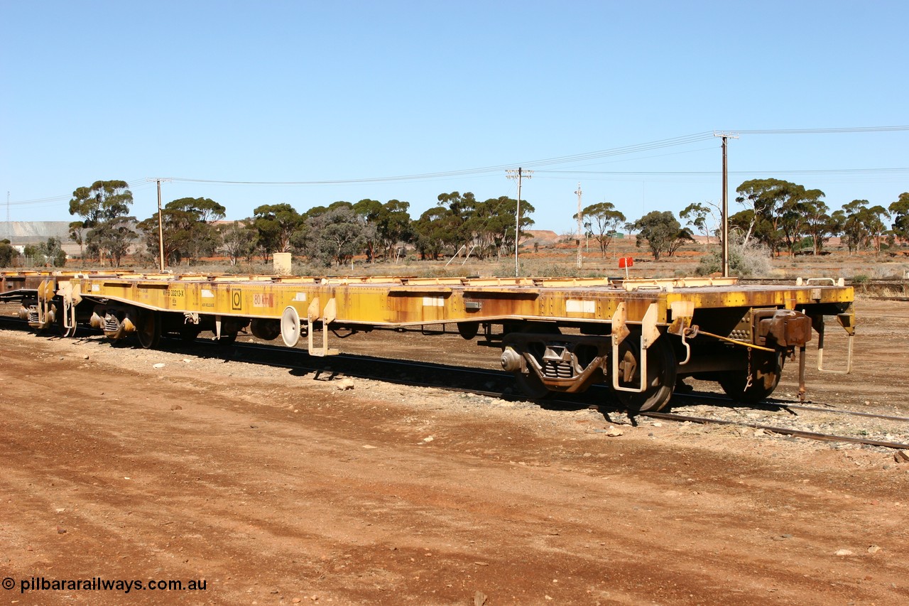 060530 4947
Parkeston, WFB 33213 kibble flat waggon built by WAGR Midland Workshops in 1973 in a final batch of twenty five WGX type open waggons without end doors, in c1975 recoded to WOAX, in 1981 to WGG for gypsum traffic, then in 1987 to WOSF for steel traffic, then further cut down to for kibble traffic as seen here.
Keywords: WFB-type;WFB33213;WAGR-Midland-WS;WGX-type;WOAX-type;WGG-type;