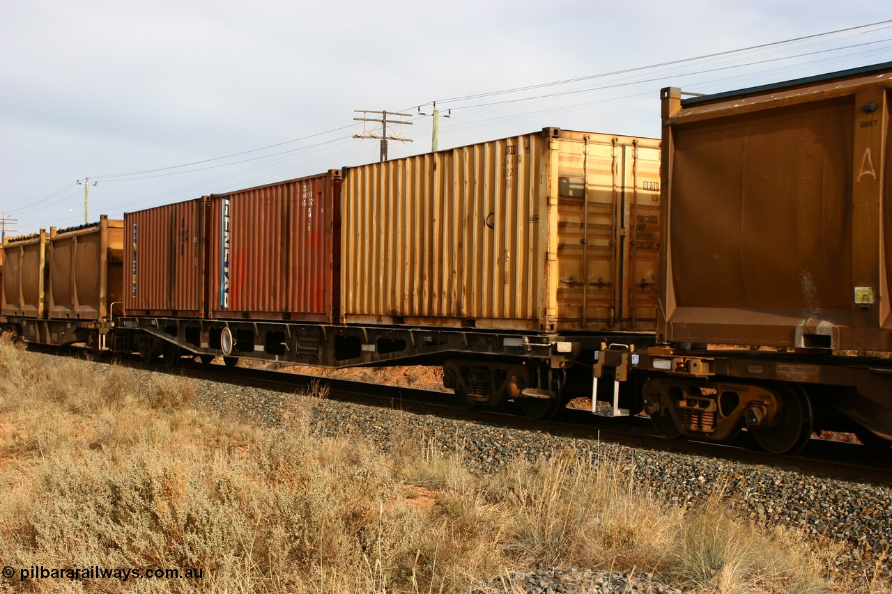 060531 4990
West Kalgoorlie, AQCY loaded with three 20' 2210 standard type containers on the Murrin Murrin or Malcolm freighter service.
Keywords: AQCY-type;WAGR-Midland-WS;WFX-type;