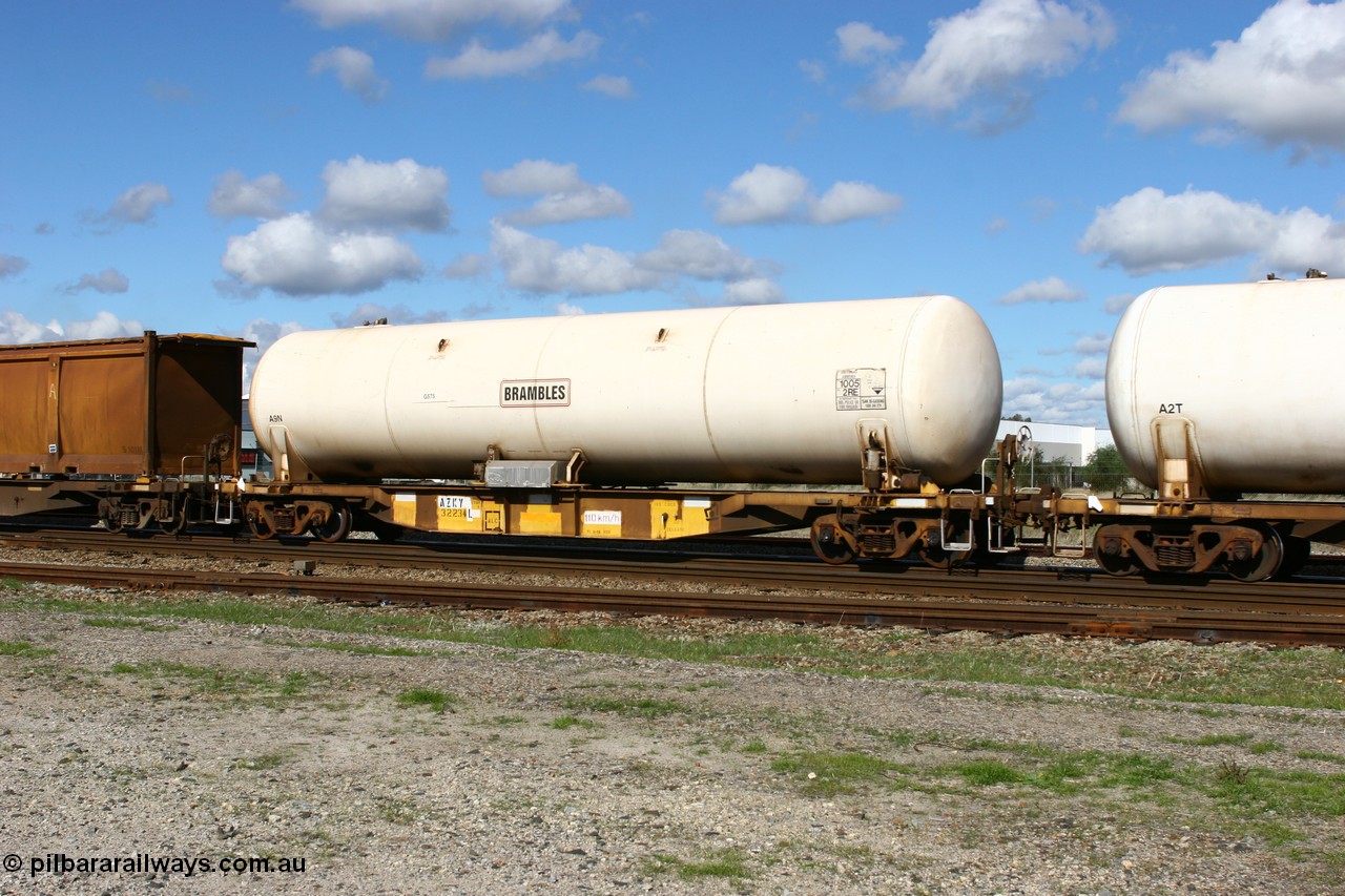 060602 5168
Midland, AZKY type anhydrous ammonia tank waggon AZKY 32234, one of twelve built by Goninan WA in 1998 as type WQK for Murrin Murrin traffic, fitted with Brambles anhydrous ammonia tank A9N.
Keywords: AZKY-type;AZKY32234;Goninan-WA;WQK-type;