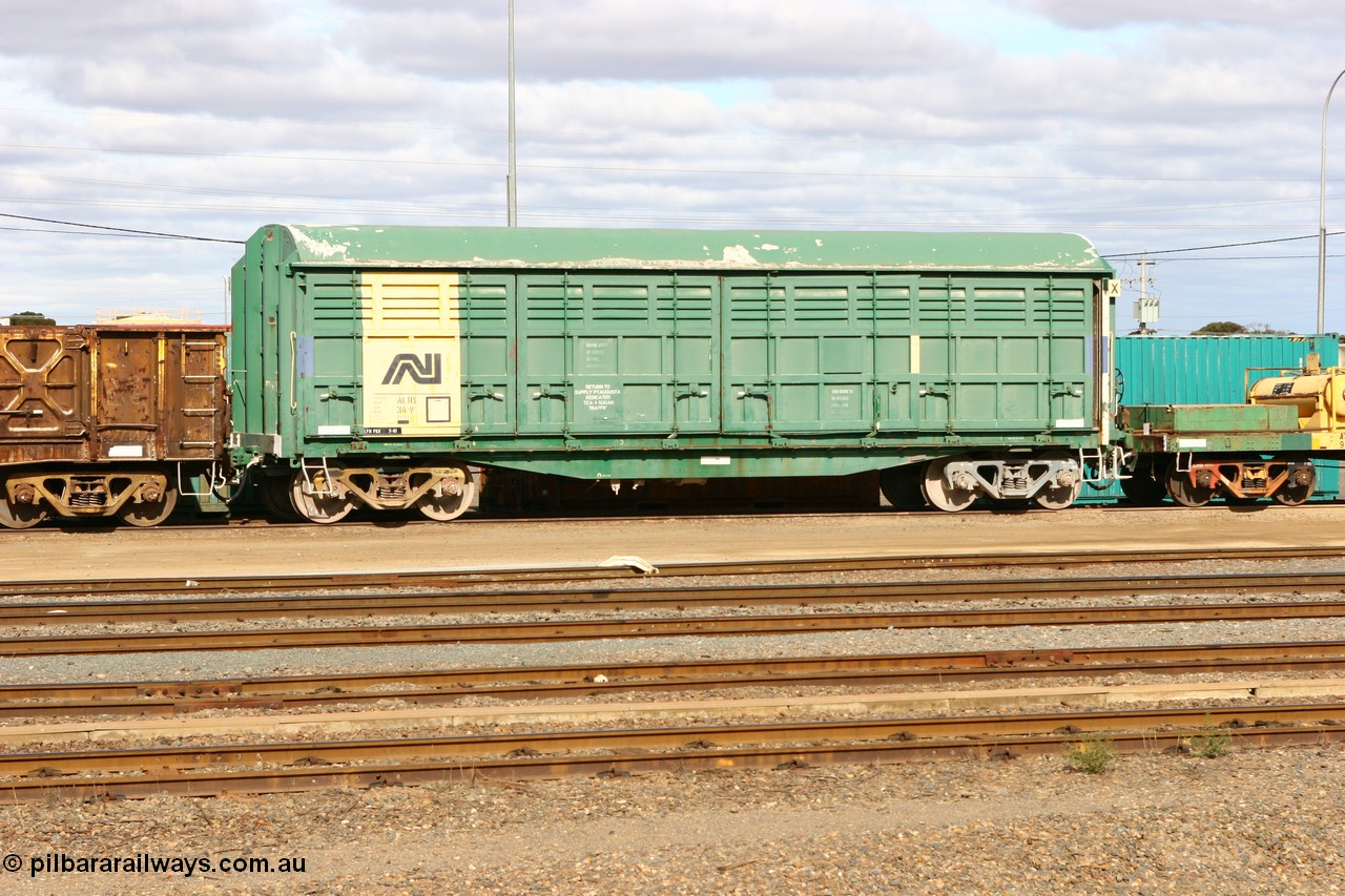 070527 9221
West Kalgoorlie, ALHX 34 louvre van waggon originally built by South Australian Railways Islington Workshops in 1973-74 as a batch of thirty five SLX type louvre vans, recoded to ALHX.
Keywords: ALHX-type;ALHX34;SAR-Islington-WS;SLX-type;
