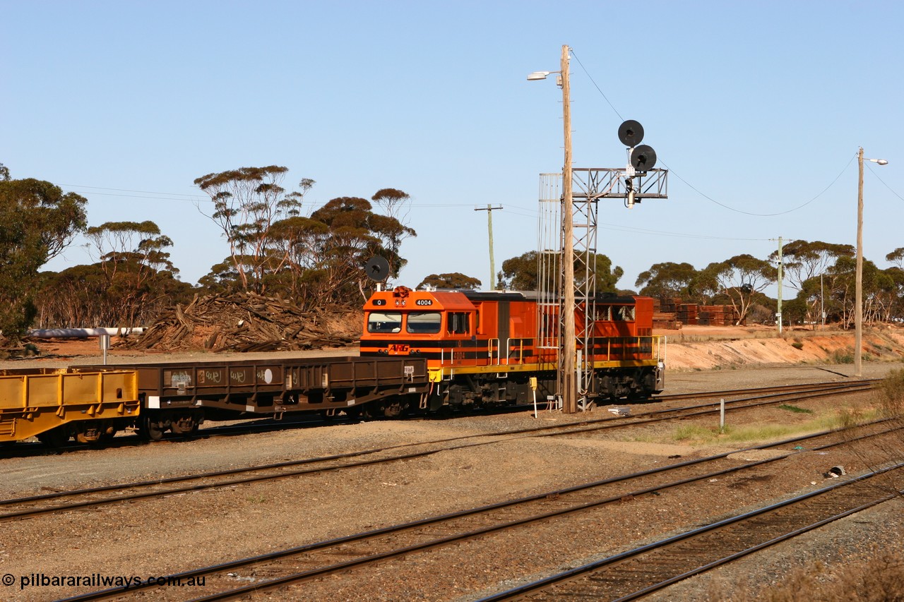 070529 9332
West Kalgoorlie, WGL 632 originally one of three units built by Westrail Midland Workshops in 1976-7 as WGL type bogie flat waggon for Western Mining Corporation for bagged nickel matte traffic.
Keywords: WGL-type;WGL632;Westrail-Midland-WS;