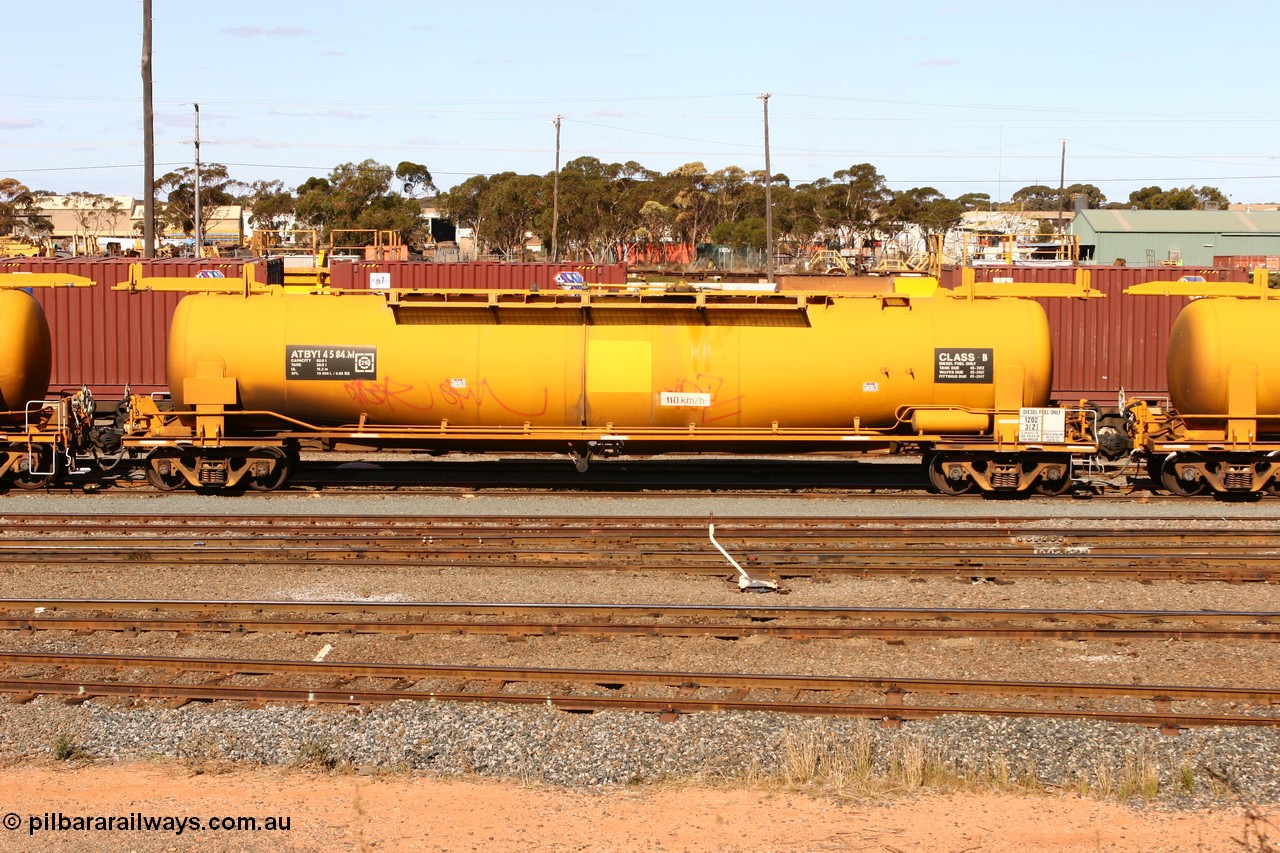 070529 9407
West Kalgoorlie, ATBY 14584 built by Westrail Midland Workshops in 1976 part of a batch of eight for petrol transport, recoded to JPAA in 1985, then WJPA when converted to SG.
Keywords: ATBY-type;ATBY14584;Westrail-Midland-WS;JPA-type;JPAA-type;WJPA-type;
