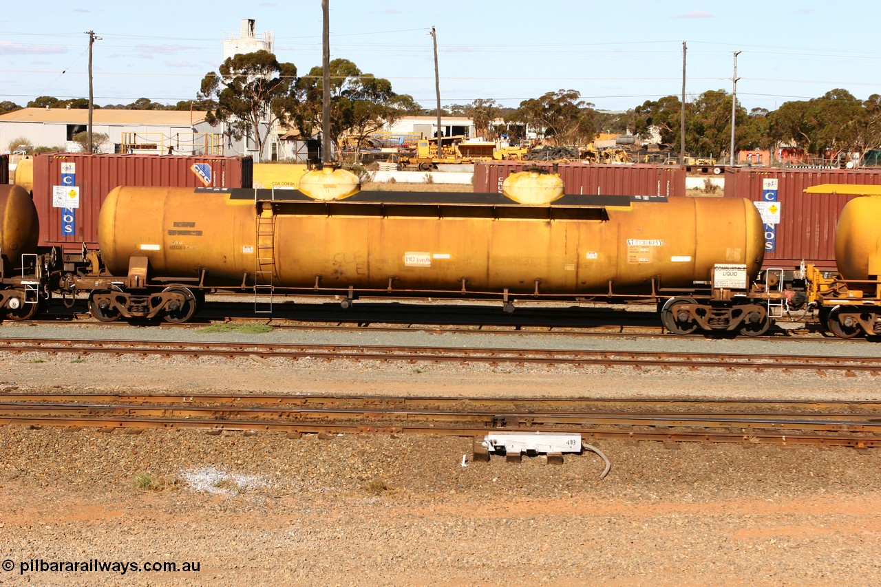 070529 9410
West Kalgoorlie, ATTY 30675 fuel tank waggon, one of five built by AE Goodwin NSW in 1970/71 as WST class, recoded to WSTY and then ATTY. 78600 litre capacity.
Keywords: ATTY-type;ATTY30675;AE-Goodwin;WST-type;WSTY-type;