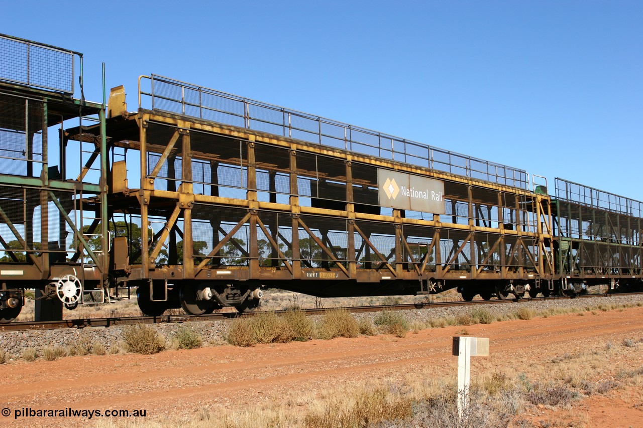 070530 9524
Parkeston, RMWY 34027 triple deck car carrying waggon, built by Comeng NSW in 1975 within the third batch of ten WMX type double deck car carrying waggons, re-coded to WMFX in 1979, converted to triple deck WMGF in 1989 then under National Rail leasing they became RMWY type.
Keywords: RMWY-type;RMWY34027;WAGR-Midland-WS;WMX-type;WMFX-type;WMGF-type;