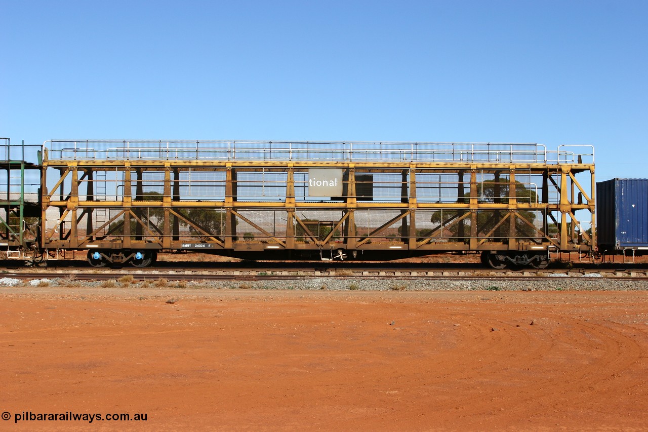 070530 9541
Parkeston, RMWY 34024 triple deck car carrying waggon, built by Comeng NSW in 1975 within the third batch of ten WMX type double deck car carrying waggons, re-coded to WMFX in 1979, converted to triple deck WMGF in 1989 then under National Rail leasing they became RMWY type.
Keywords: RMWY-type;RMWY34024;WAGR-Midland-WS;WMX-type;WMFX-type;WMGF-type;