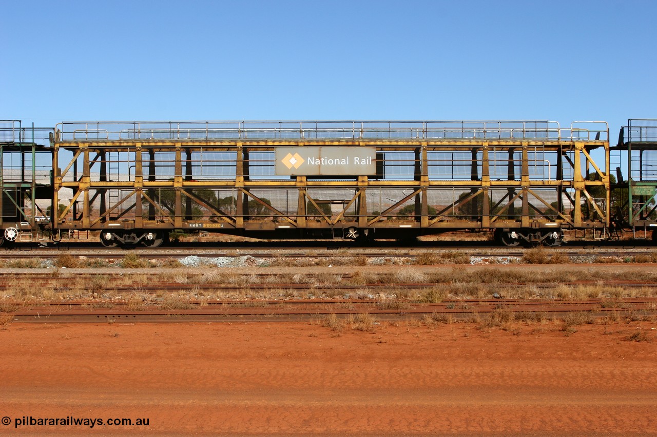 070530 9543
Parkeston, RMWY 34027 triple deck car carrying waggon, built by Comeng NSW in 1975 within the third batch of ten WMX type double deck car carrying waggons, re-coded to WMFX in 1979, converted to triple deck WMGF in 1989 then under National Rail leasing they became RMWY type.
Keywords: RMWY-type;RMWY34027;WAGR-Midland-WS;WMX-type;WMFX-type;WMGF-type;