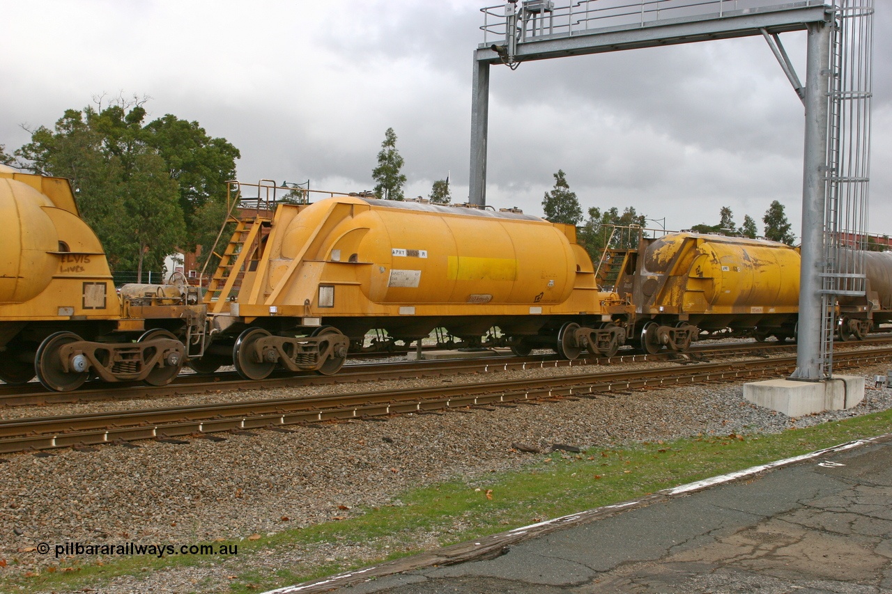070608 0090
Midland, APNY 31153, one of twelve built by WAGR Midland Workshops in 1974 as WNA type pneumatic discharge nickel concentrate waggon, WAGR built and owned copies of the AE Goodwin built WN waggons for WMC.
Keywords: APNY-type;APNY31153;WAGR-Midland-WS;WNA-type;
