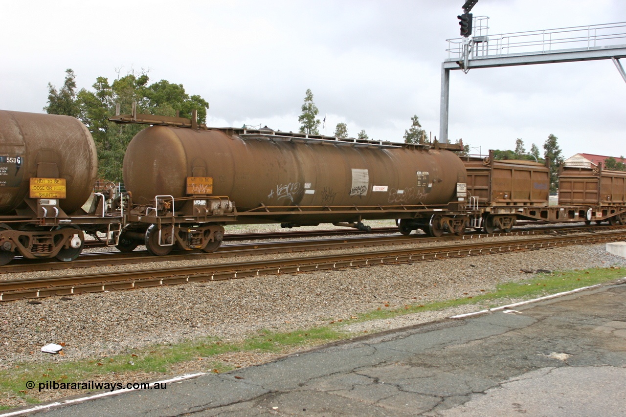 070608 0105
Midland, ATBY 14595 fuel tank waggon, one of nine JPB type tankers built for Bain Leasing Pty Ltd by Westrail Midland Workshops in 1981/82 for narrow gauge recoded to JPBA in 1986, converted to standard gauge 1987 as WJPB. 82000 litre capacity.
Keywords: ATBY-type;ATBY14595;Westrail-Midland-WS;JPB-type;JPBA-type;WJPB-type;