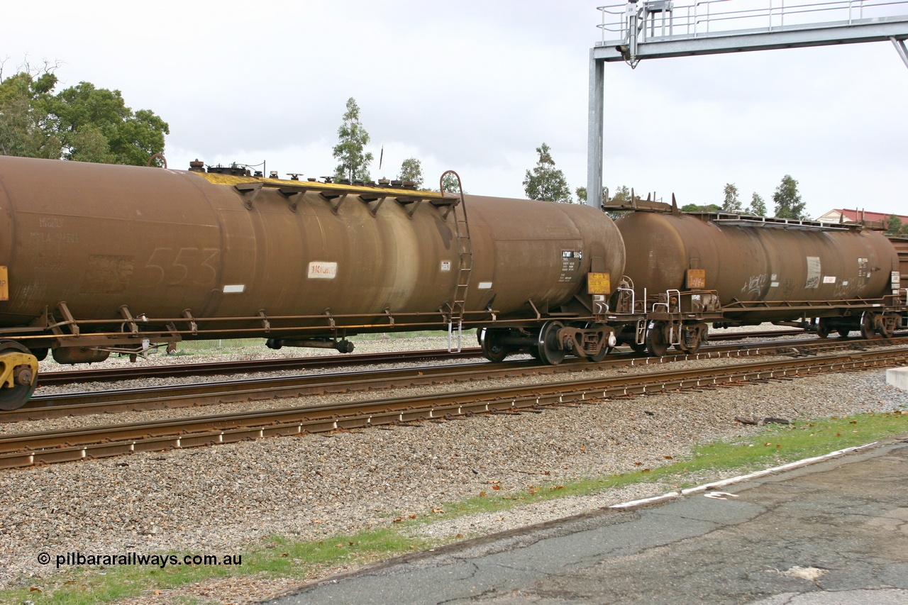 070608 0106
Midland, ATMY 553 fuel tank waggon, built by Tulloch Ltd NSW for BP Oil in 1971 as WJM type, capacity of 102000 litres, diesel capacity of 76000 litres.
Keywords: ATMY-type;ATMY553;Tulloch-Ltd-NSW;WJM-type;