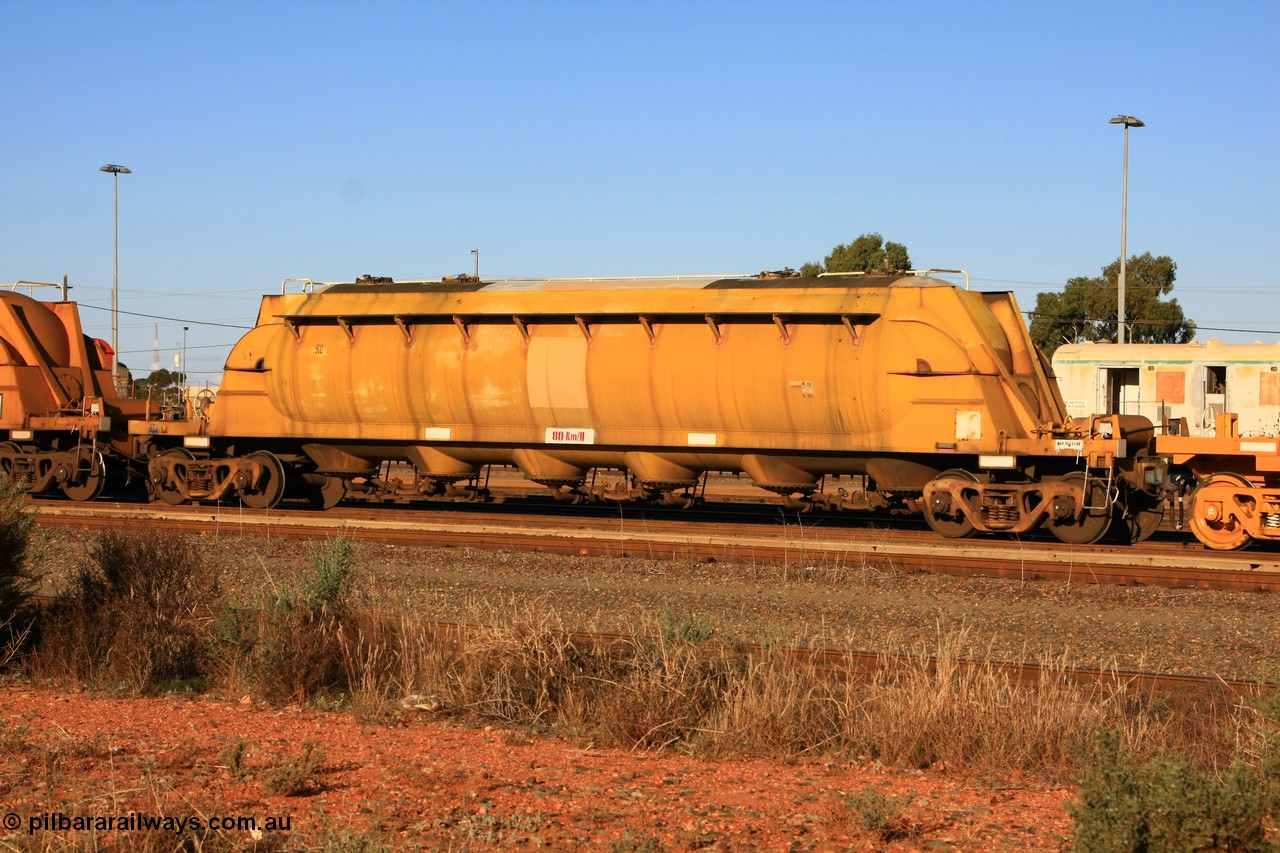 100601 8475
West Kalgoorlie, WN 502, pneumatic discharge nickel concentrate waggon, one of thirty units built by AE Goodwin NSW as WN type in 1970 for WMC.
Keywords: WN-type;WN502;AE-Goodwin;