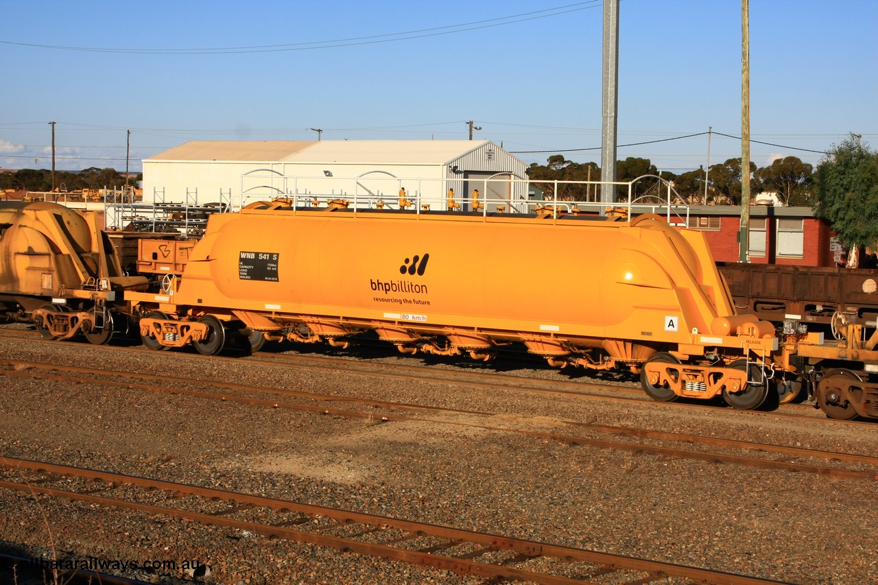 100601 8490
West Kalgoorlie, WNB 541, pneumatic discharge nickel concentrate waggon, type leader of six units built by Bluebird Rail Services SA in 2010 for BHP Billiton.
Keywords: WNB-type;WNB541;Bluebird-Rail-Operations-SA;
