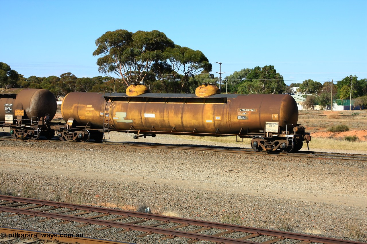 100602 8592
West Kalgoorlie, ATTY 30674 fuel tanker, one of five units built by AE Goodwin NSW in 1970 as WST type, recoded to WSTY and then ATTY. 78600 litre capacity.
Keywords: ATTY-type;ATTY30674;AE-Goodwin;WST-type;WSTY-type;