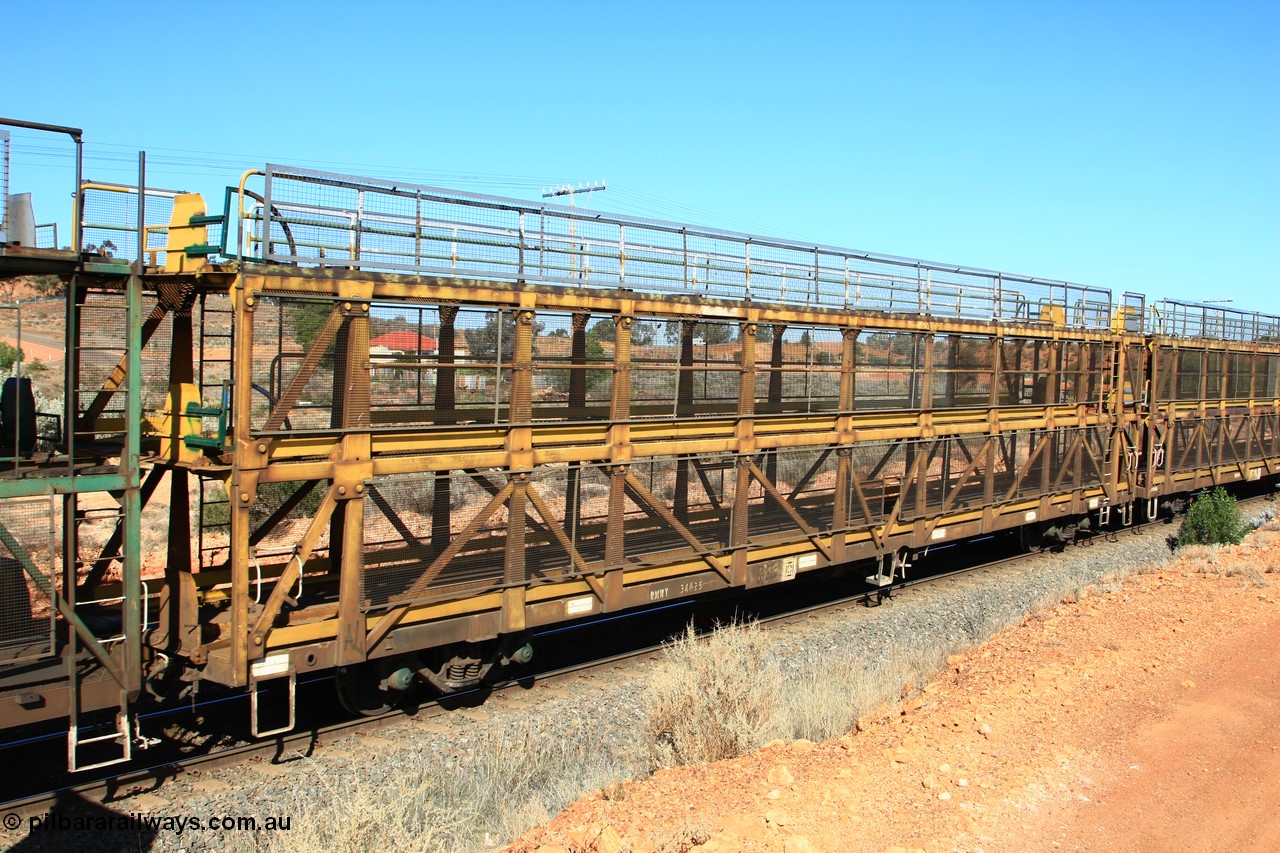 100603 8832
Parkeston, RMWY 34025 triple deck car carrying waggon, built by Comeng NSW in 1975 within the third batch of ten WMX type double deck car carrying waggons, re-coded to WMFX in 1979, converted to triple deck WMGF in 1989 then under National Rail leasing they became RMWY type.
Keywords: RMWY-type;RMWY34025;WAGR-Midland-WS;WMX-type;WMFX-type;WMGF-type;
