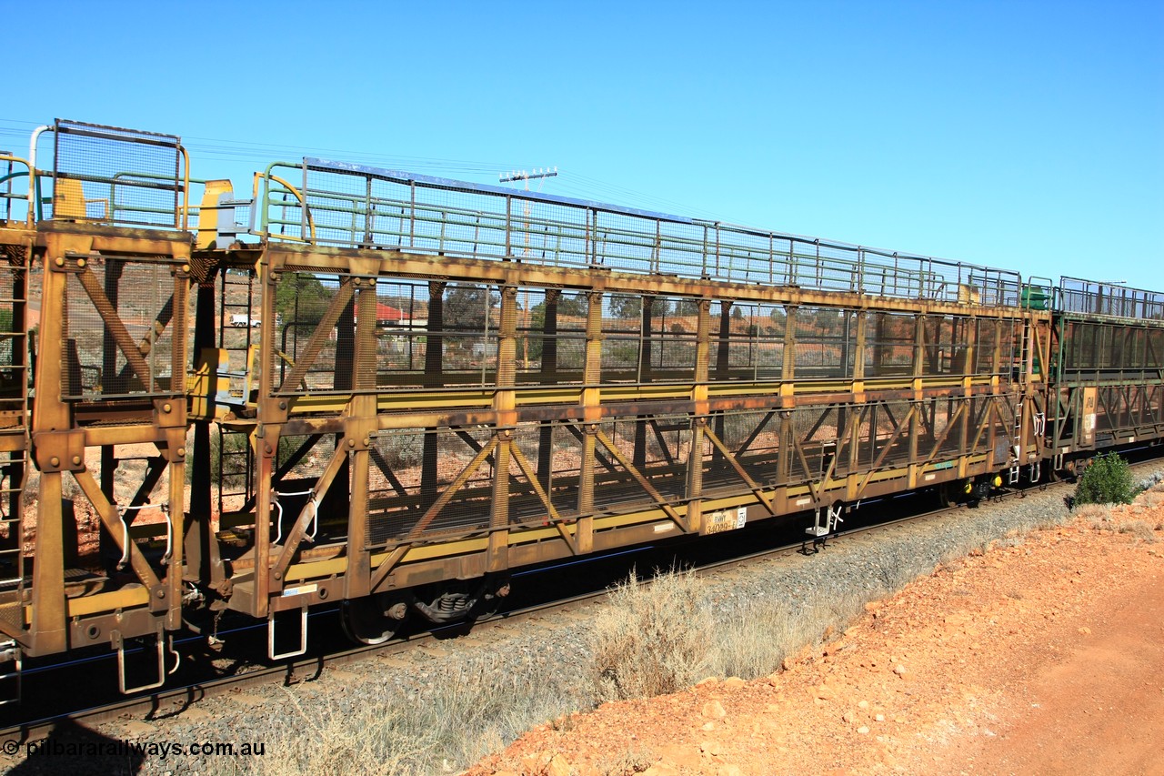 100603 8833
Parkeston, RMWY 34029 triple deck car carrying waggon, built by Comeng NSW in 1975 within the third batch of ten WMX type double deck car carrying waggons, re-coded to WMFX in 1979, converted to triple deck WMGF in 1989 then under National Rail leasing they became RMWY type.
Keywords: RMWY-type;RMWY34029;WAGR-Midland-WS;WMX-type;WMFX-type;WMGF-type;