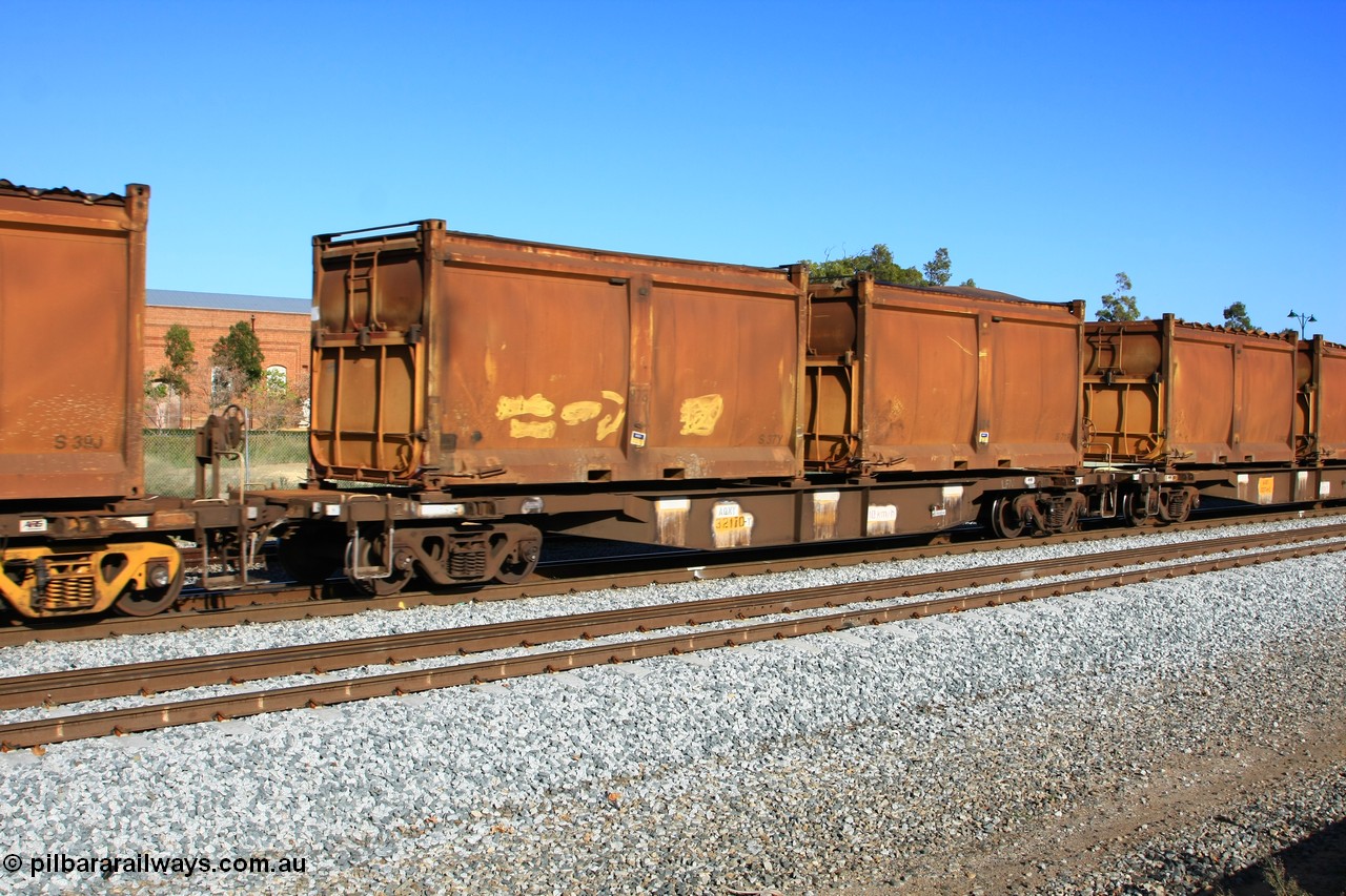 100608 9726
Midland, AQNY 32170, one of sixty two waggons built by Goninan WA in 1998 as WQN type for Murrin Murrin container traffic, with sulphur skips S37Y and S71R both with replacement doors and roll top tarpaulins on train 2430 empty Malcolm freighter.
Keywords: AQNY-type;AQNY32170;Goninan-WA;WQN-type;