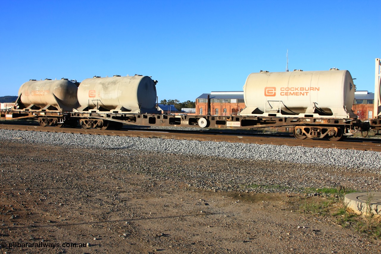 100609 09952
Midland, AQWY 30239 container flat waggon built by WAGR Midland Workshops in 1974 part of a batch of forty five WFX type container flat waggons, in 1979 recoded to WQCX, then to AQCY. Loaded with two empty Cockburn Cement tanktainers.
Keywords: AQWY-type;AQWY30239;WAGR-Midland-WS;WFX-type;WQCX-type;AQCY-type;