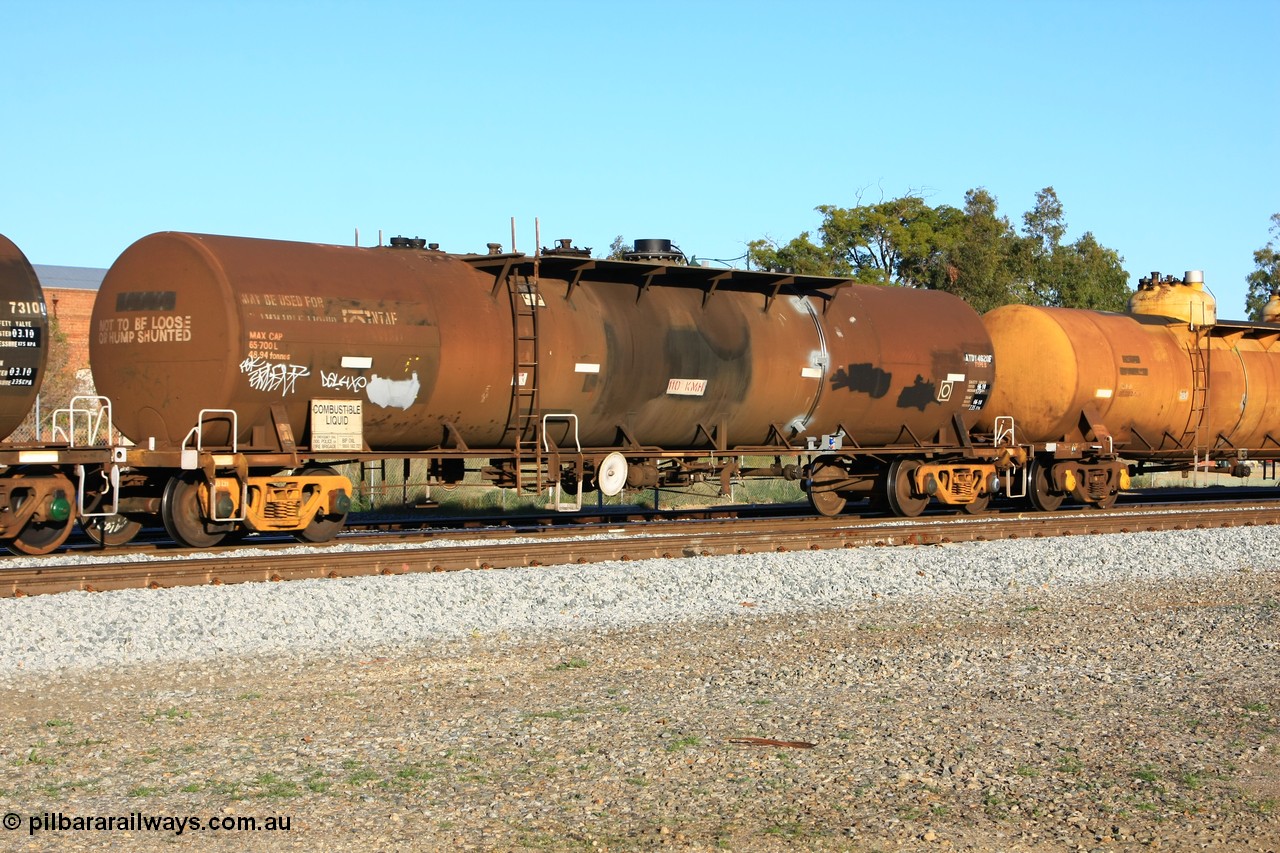 100609 10004
Midland, ATDY 4620 fuel tank waggon, originally an NTAF type tanker, coded WTDY when arrived in WA, in BP service.
Keywords: ATDY-type;ATDY4620;NTAF-type;WTDY-type;