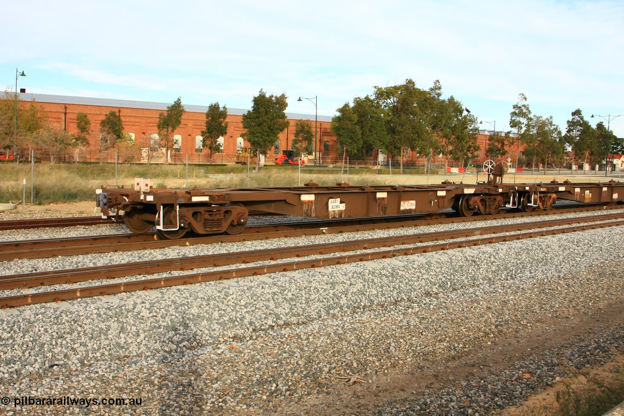 100611 0391
Midland, AQNY 32188, one of sixty two waggons built by Goninan WA in 1998 as WQN type for Murrin Murrin container traffic, running empty on train 5426 up Kalgoorlie Freighter.
Keywords: AQNY-type;AQNY32188;Goninan-WA;WQN-type;