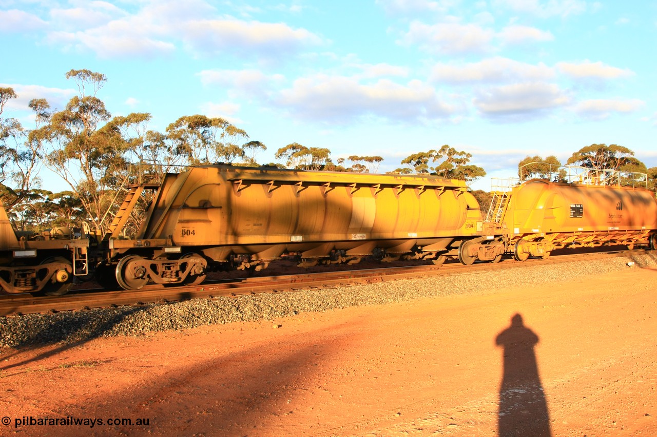 100731 3193
Binduli, WN 504, pneumatic discharge nickel concentrate waggon, one of thirty built by AE Goodwin NSW as WN type in 1970 for WMC.
Keywords: WN-type;WN504;AE-Goodwin;