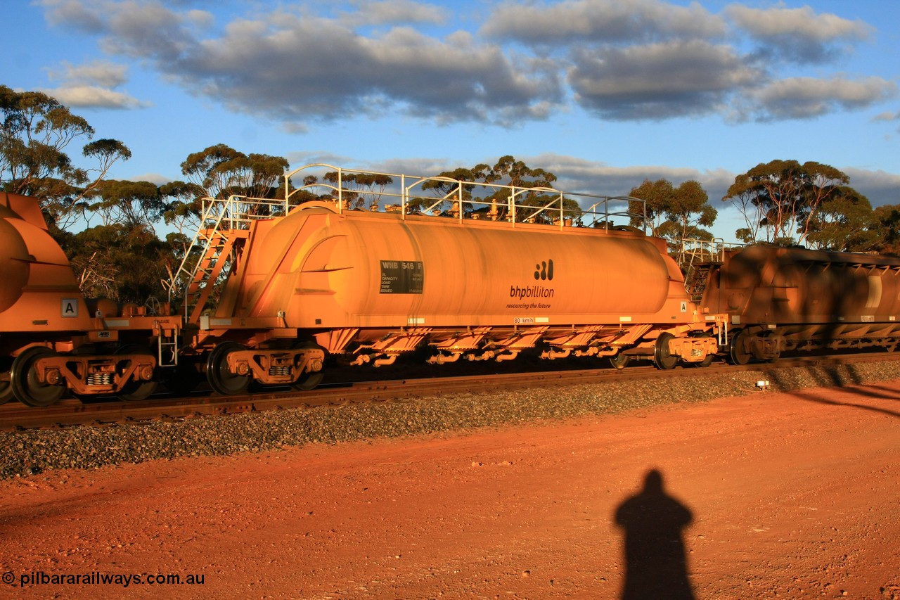 100731 3203
Binduli, WNB 546, pneumatic discharge nickel concentrate waggon, final one of six built by Bluebird Rail Services SA in 2010 for BHP Billiton.
Keywords: WNB-type;WNB546;Bluebird-Rail-Operations-SA;