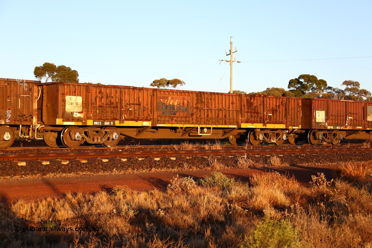 160522 2030
Parkeston, 5MP2 steel train, RKCX type open waggon RKCX 1001, originally built by Victorian Railways Bendigo Workshops in 1974 as a member of the ELX type open waggons, in 1979 recoded to VOBX and then VOCX in 1980. To NRC in 1994, ROBX, then current code in 1995.
Keywords: RKCX-type;RKCX1001;Victorian-Railways-Bendigo-WS;ELX-type;VOBX-type;VXOZ-type;ROBX-type;