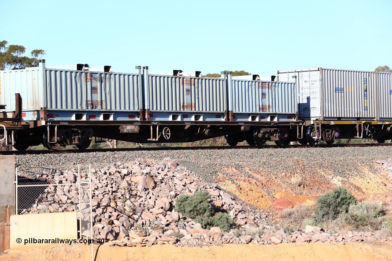 160522 2062
Binduli, 5MP2 steel train, NQFF 21529 container waggon, built by EPT NSW in 1975-76 as CFX type container waggon, loaded with three RV type BlueScope coil containers or 'butter boxes'.
Keywords: NQFF-type;NQFF21529;EPT-NSW;CFX-type;NQFX-type;