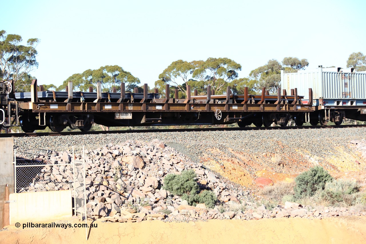 160522 2063
Binduli, 5MP2 steel train, jumbo steel plate waggon RKXF 60205, originally built by Comeng NSW as a BCX type in 1971-72 as part of a batch of fifty 75 foot long flat waggons and originally BCX 21810, here it is loaded with steel plates.
Keywords: RKXF-type;RKXF60205;Comeng-NSW;BCX-type;BCX21810;NFBX-type;NQBX-type;NQDX-type;NKDX-type;RKXX-type;