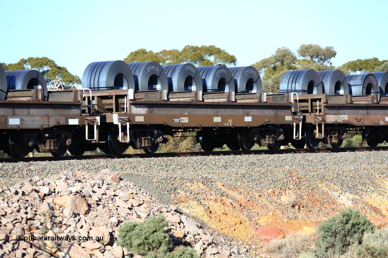 160522 2070
Binduli, 5MP2 steel train, RCSF 54 loaded with coils, former VR-V/Line CSX - VCSX coil steel waggon built by Victorian Railways Ballarat Nth Workshops 1972-73.
Keywords: RCSF-type;RCSF54;Victorian-Railways-Ballarat-Nth-WS;CSX-type;VCSX-type;