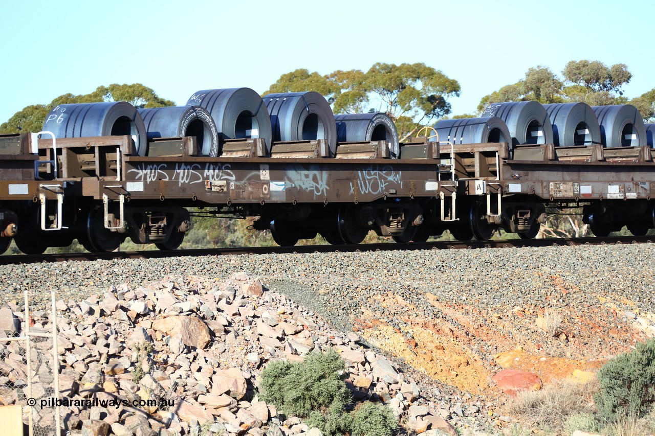 160522 2072
Binduli, 5MP2 steel train, RCSF 88 loaded with coils, former VR-V/Line CSX - VCSX coil steel waggon built by Victorian Railways Ballarat Nth Workshops 1972-73.
Keywords: RCSF-type;RCSF88;Victorian-Railways-Ballarat-Nth-WS;CSX-type;VCSX-type;