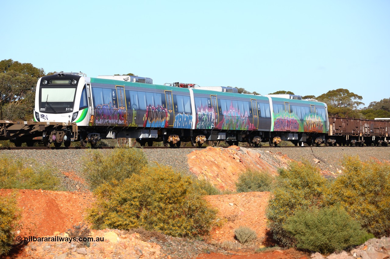 160522 2077
Binduli, 5MP2 steel train, Trans-Perth electric B set 116 on the rear of the train.
Keywords: BEA-class;BEA4116;BET-class;BET6116;BEB-class;BEB5116;Downer-Rail-Maryborough;