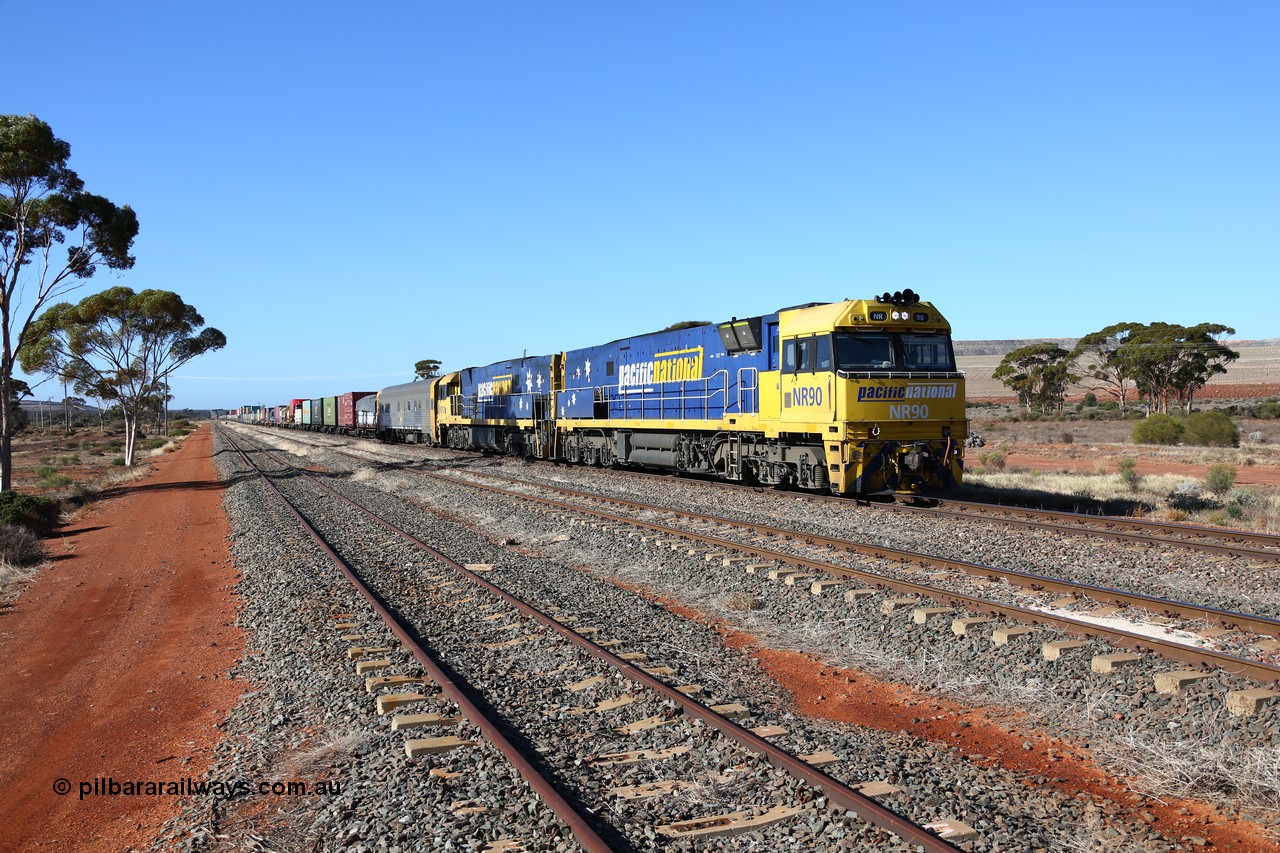 160522 2084
Parkeston, 6MP4 intermodal train arrives on the mainline behind a pair of Goninan built GE model Cv40-9i NR class units NR 90 serial 7250-05/97-293 and NR 101 serial 7250-07/97-303.
Keywords: NR-class;NR90;Goninan;GE;Cv40-9i;7250-05/97-293;NR101;7250-07/97-303;