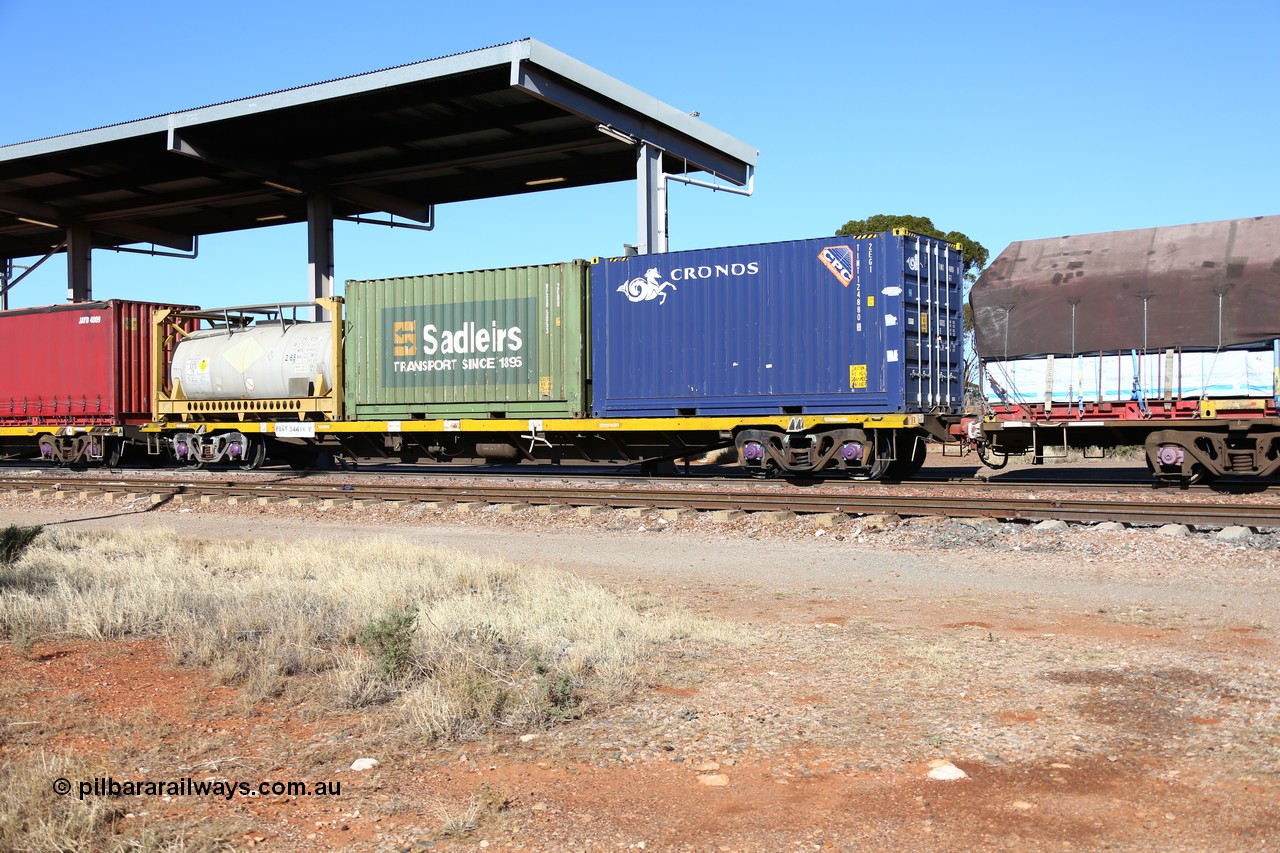 160522 2130
Parkeston, 6MP4 intermodal train, RQGY 34496 container waggon, one of one hundred built by Tulloch Ltd In 1974/75, loaded with Cronos TINT 124880, Sadleirs RCSB 5053 and Maxam tanktainer CCRU 197261, all 20' units.
Keywords: RQGY-type;RQGY34496;Tulloch-Ltd-NSW;OCY-type;NQOY-type;NQSY-type;NQGY-type;